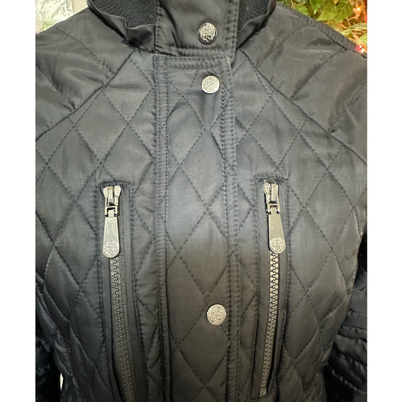 Vince Camuto Black Quilted Full Zip Front Jacket Size S Mid Length - Picture 4 of 6